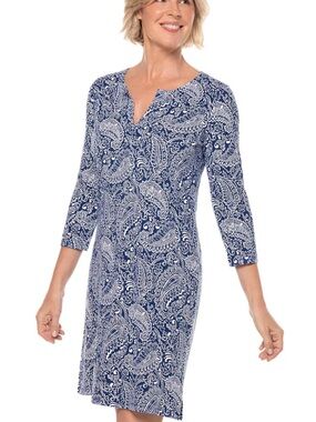 New Coolibar Oceanside tunic dress in navy artisan paisley size XS Upf 50+
